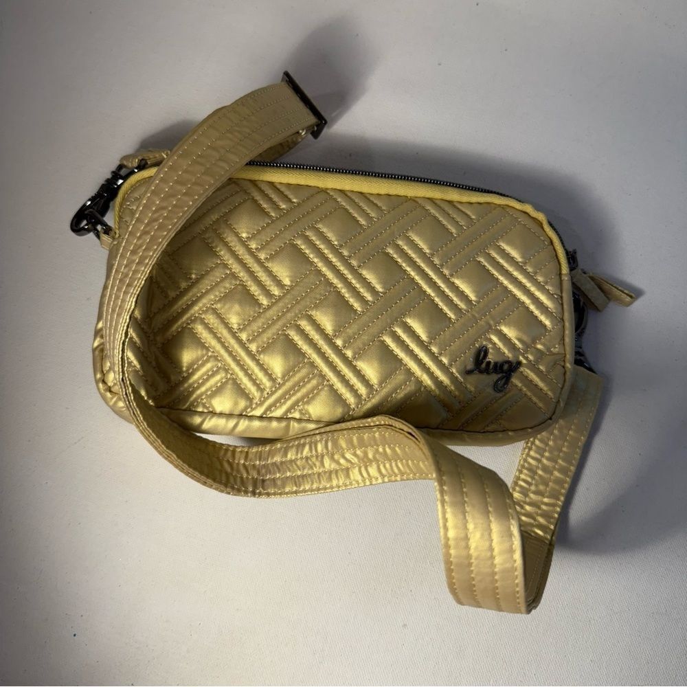 Lug coupe xl travel crossbody convertible belt bag rfid wallet metallic gold nwt
